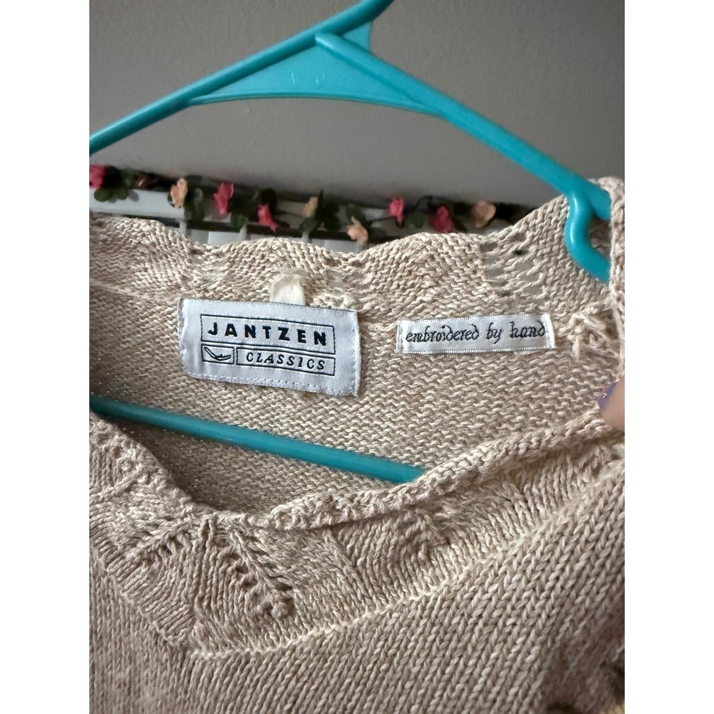 Jantzen Classics VTG Hand Embroidered Floral Sweater Beige V-Neck Cottagecore L - Picture 4 of 7